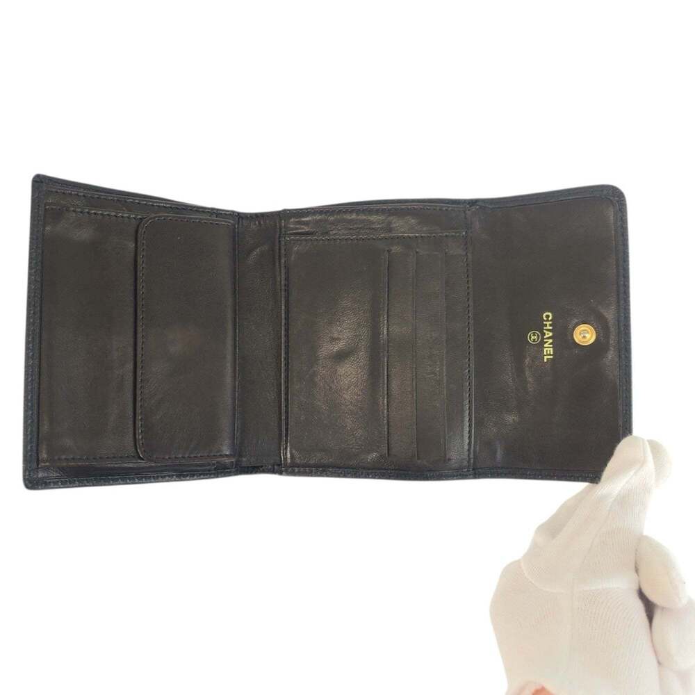 CHANEL Authentic Black Leather Logo Wallet - Picture 4 of 10